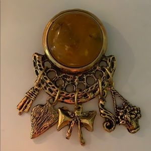 Vintage charm stone brooch and pin - bow, flowers